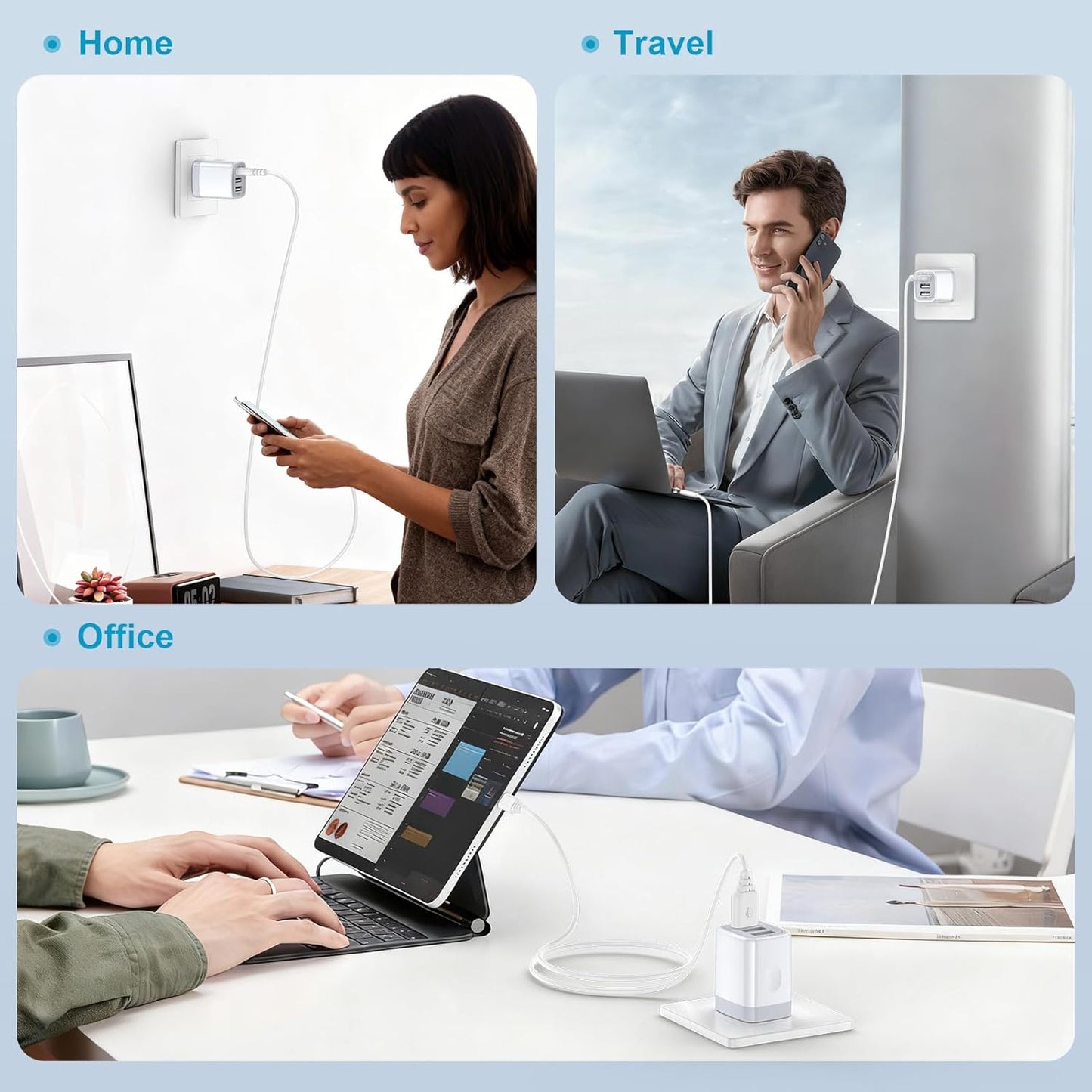 USB Wall Charger, 2Pack Wall Plug 3-Port USB Charging Station 3.1A Power Adapter Multi Port Quick Charger Block Cube for Iphone 15 14 13 12 11 Pro XS MAX 8 Plus,Ipad,Samsung Galaxy S23 S22 S21